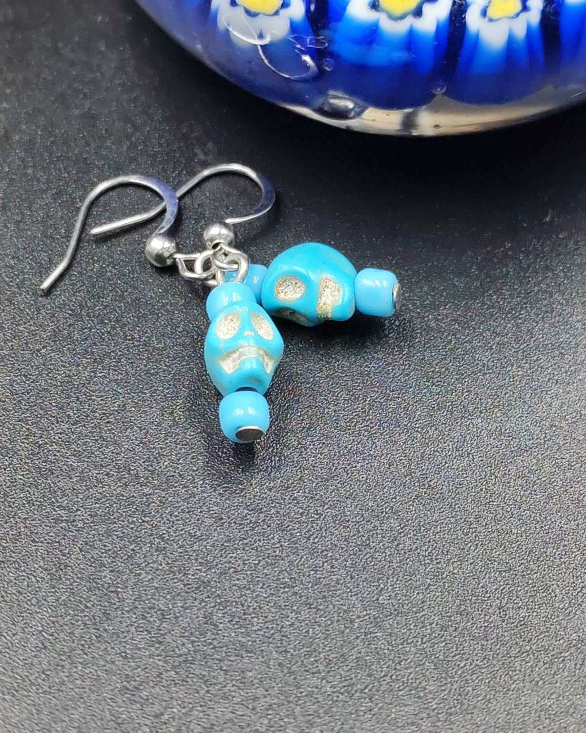 Turquoise Howlite Mini Skull Drop Earrings