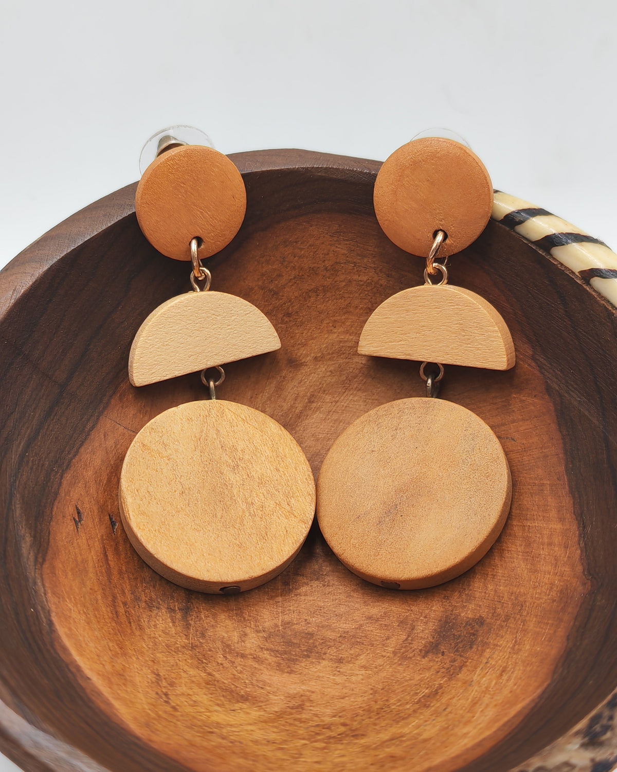 Wood 3-Tier Geometric Dangle Earrings