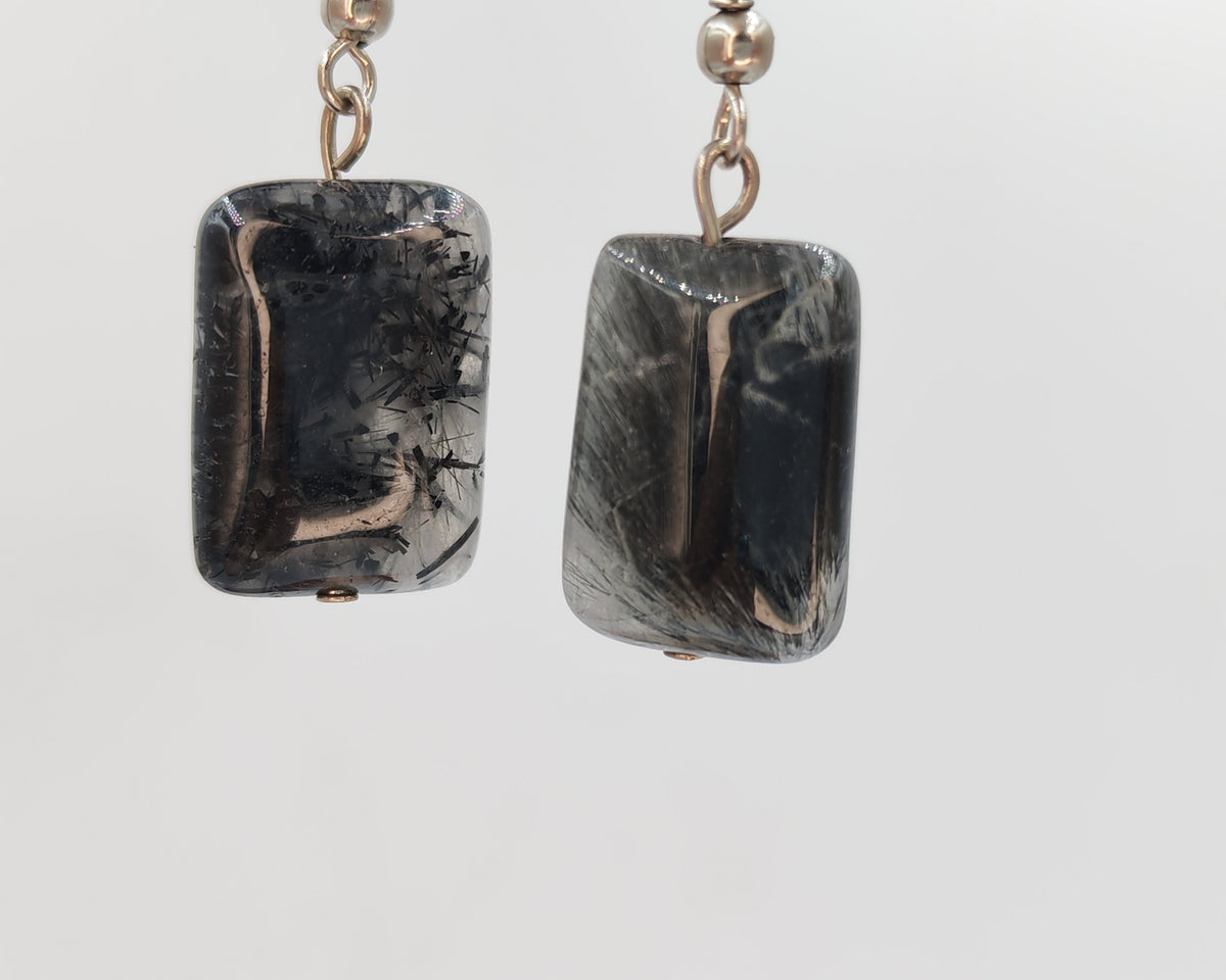Natural Rutilated Quartz Cushion Drop Earrings