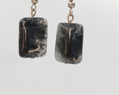 Natural Rutilated Quartz Cushion Drop Earrings