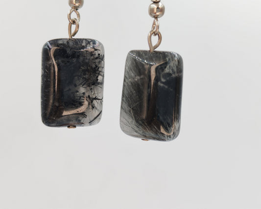 Natural Rutilated Quartz Cushion Drop Earrings