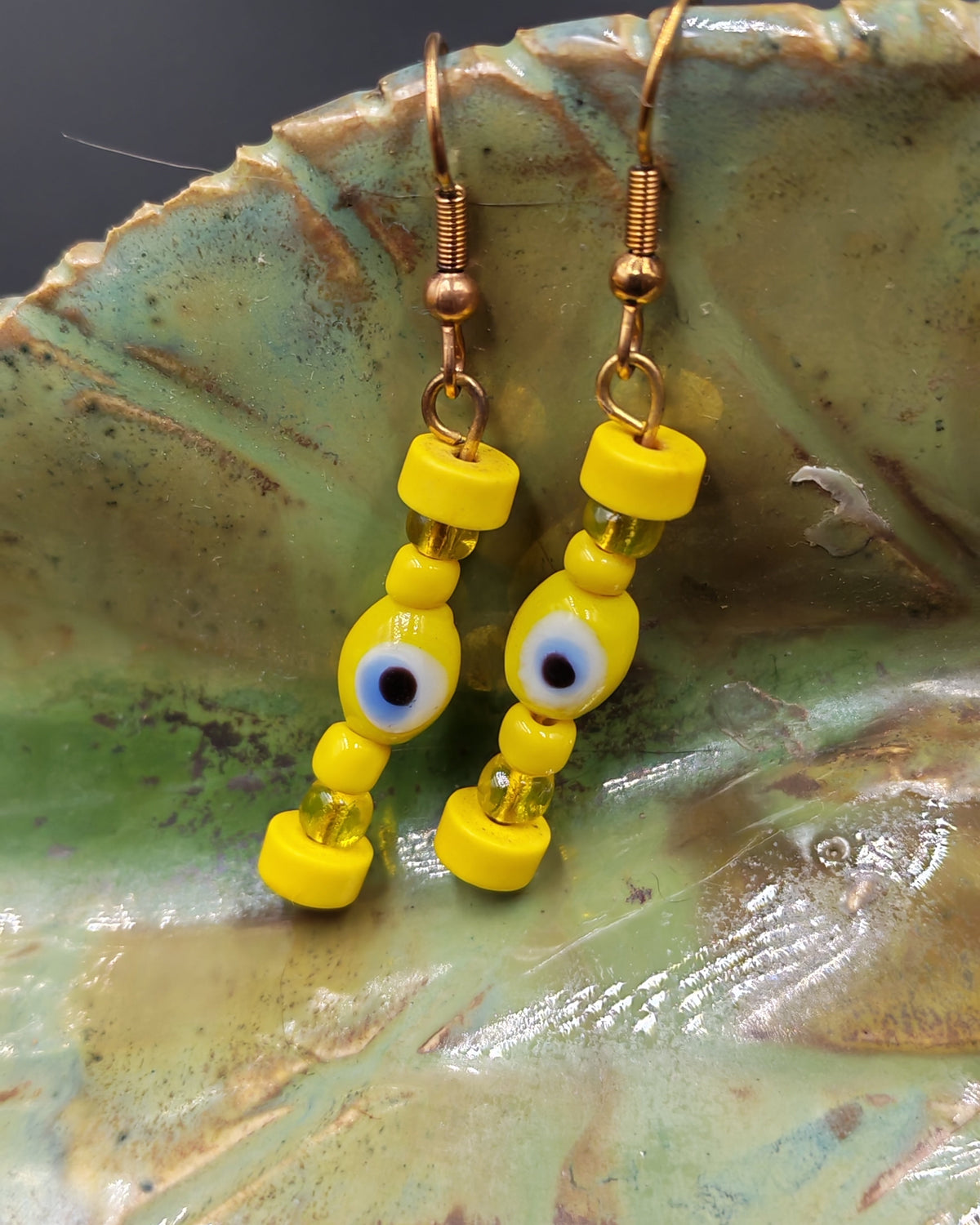 Yellow All-Seeing Eye African Glass Bead Earrings