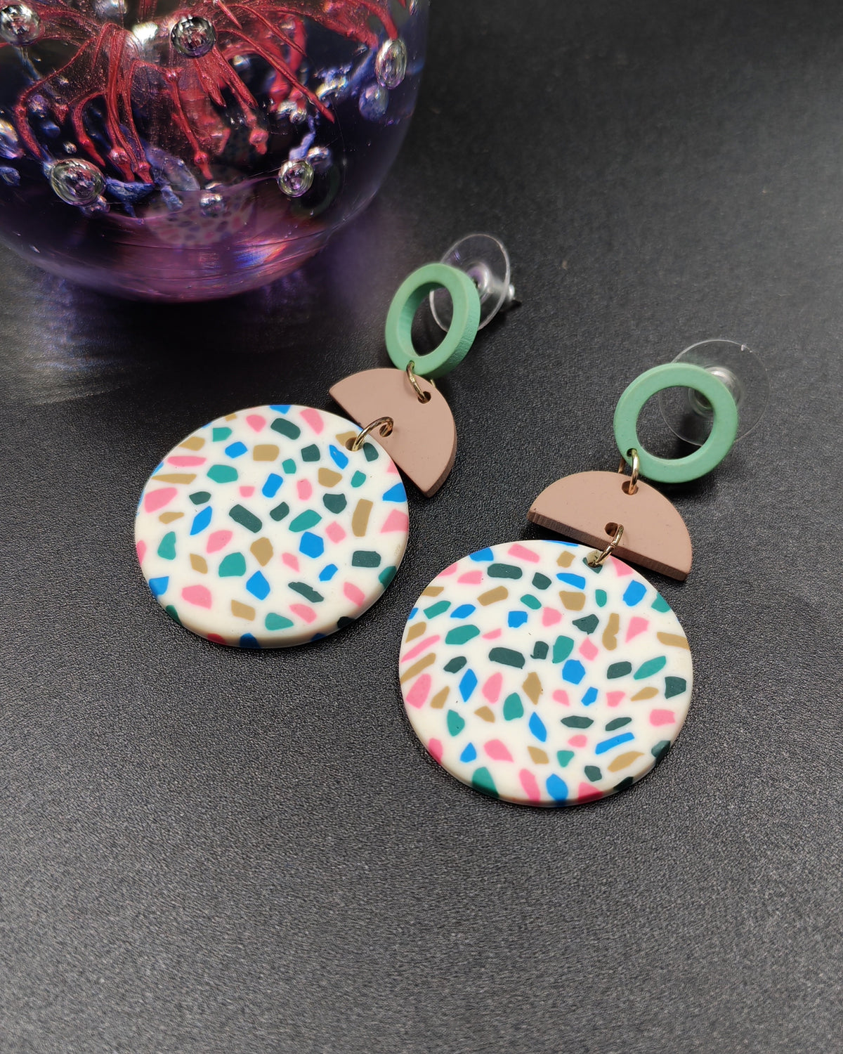 Polymer Clay Terrazzo Round 3-Tier Statement Earrings