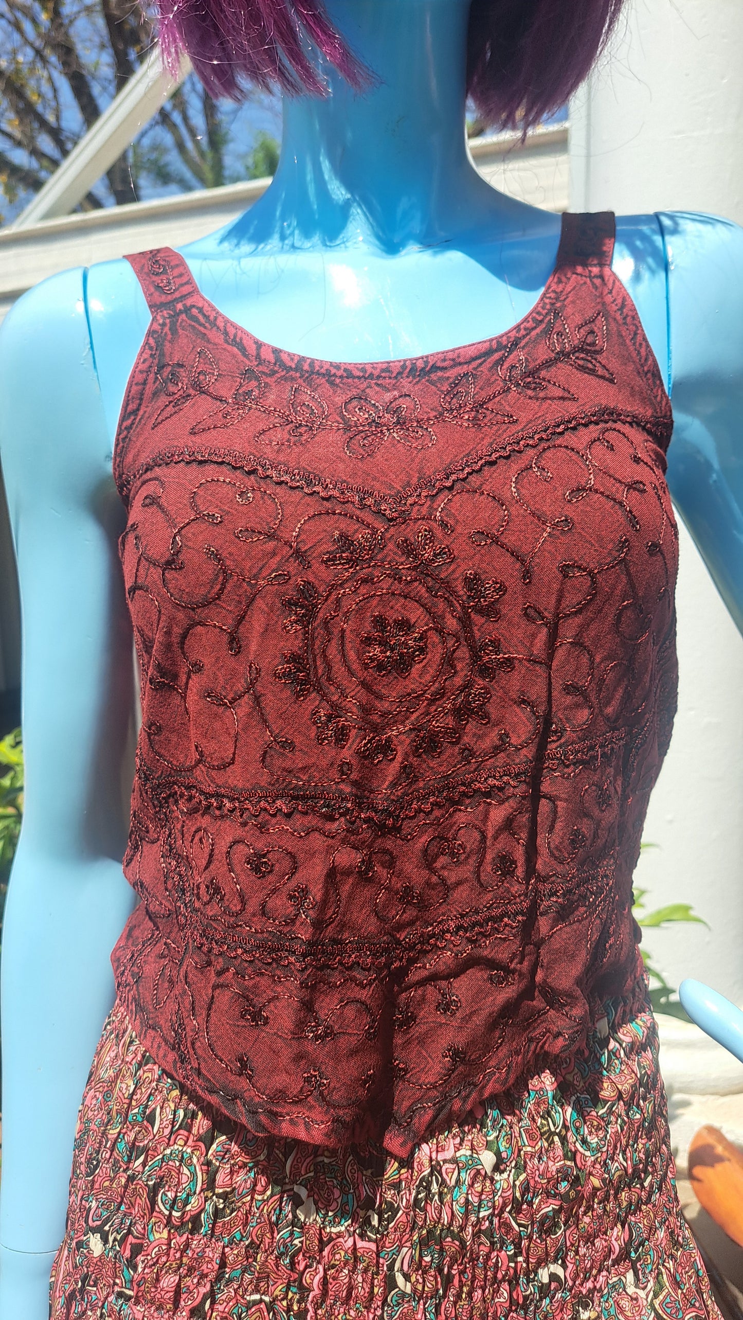 Deep Red Embroidered Crop