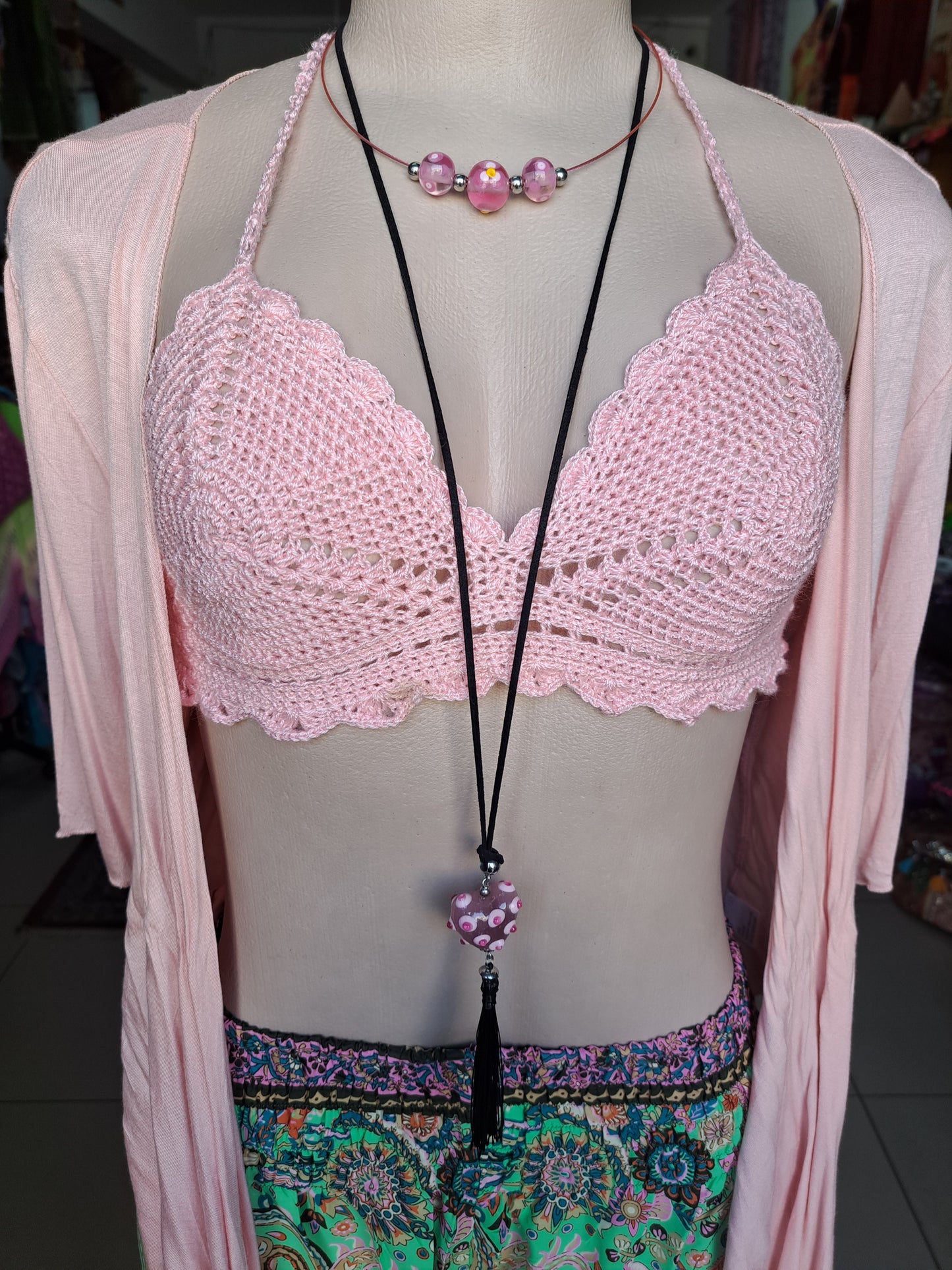 Pink Scalloped Crochet Crop