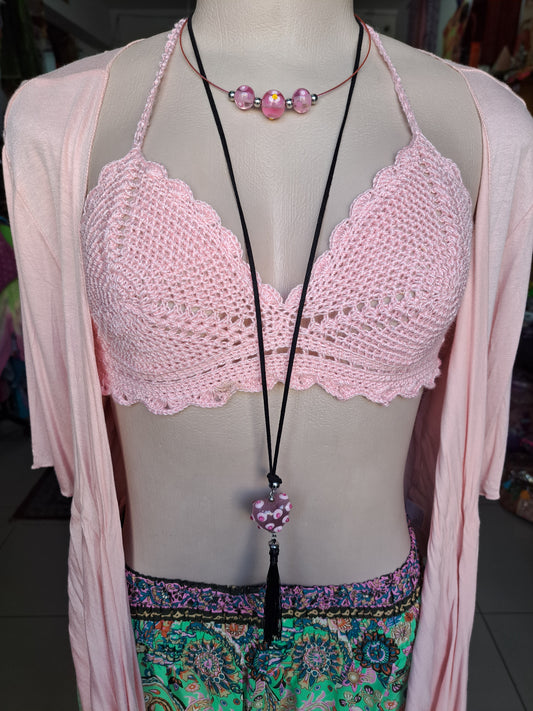 Pink Scalloped Crochet Crop