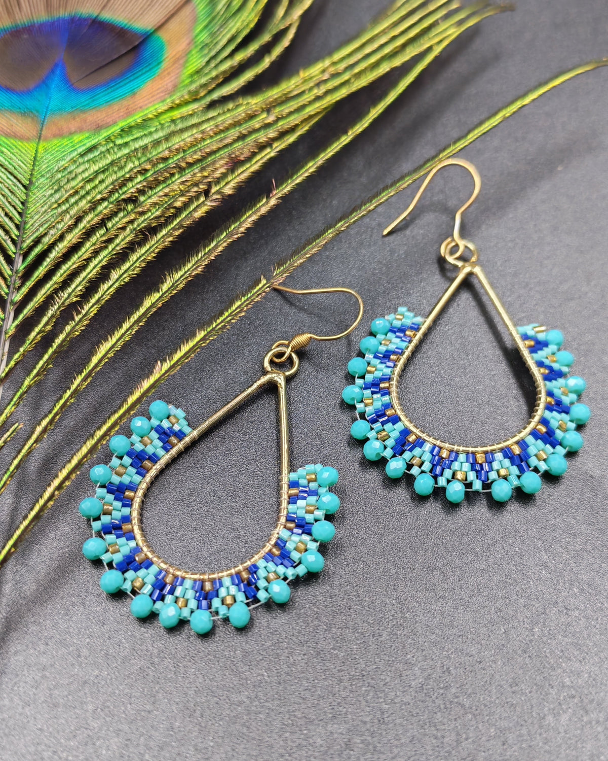 Indian Handmade Turquoise & Blue Beaded Teardrop Earrings