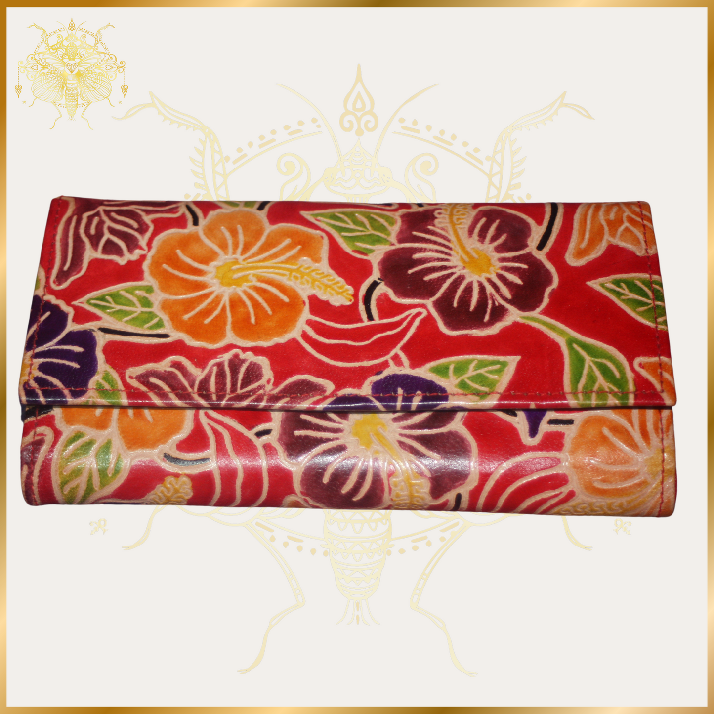 Indian Embossed Leather Red Floral Purse