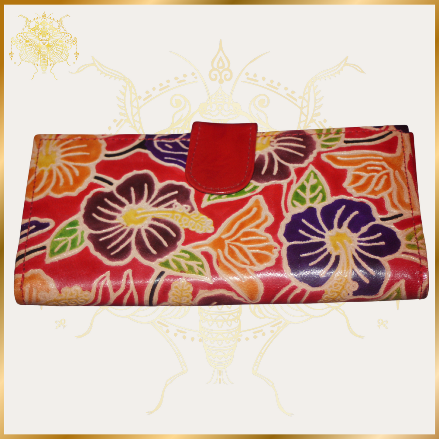 Indian Embossed Leather Red Floral Purse