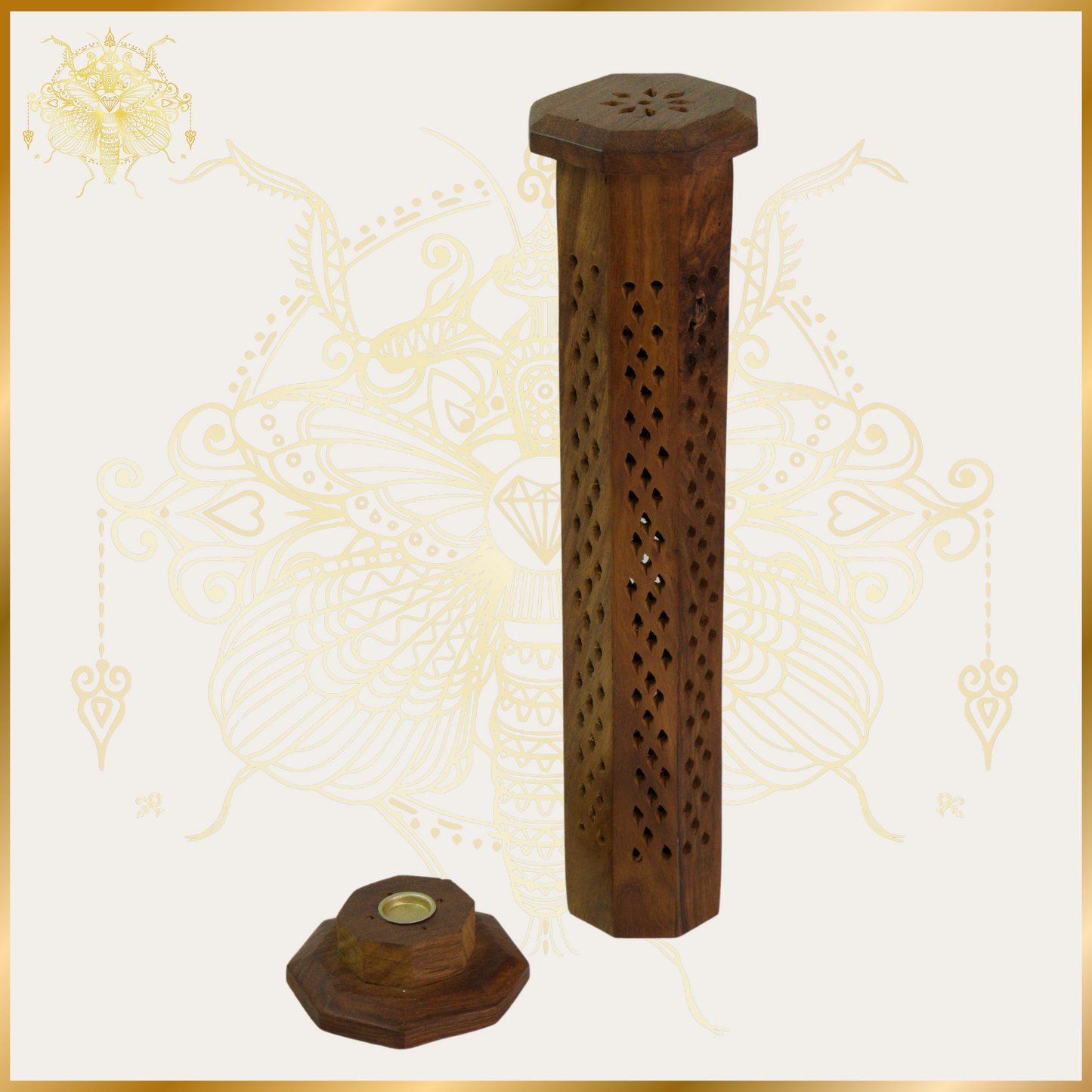 Wooden Tower Hex Incense Burner