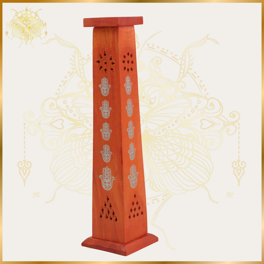 Orange Wooden Hamsa Hand Tower Incense Burner