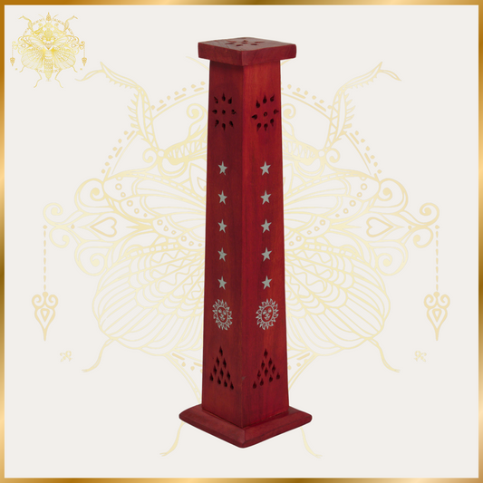 Red Wooden Ohm Tower Incense Burner