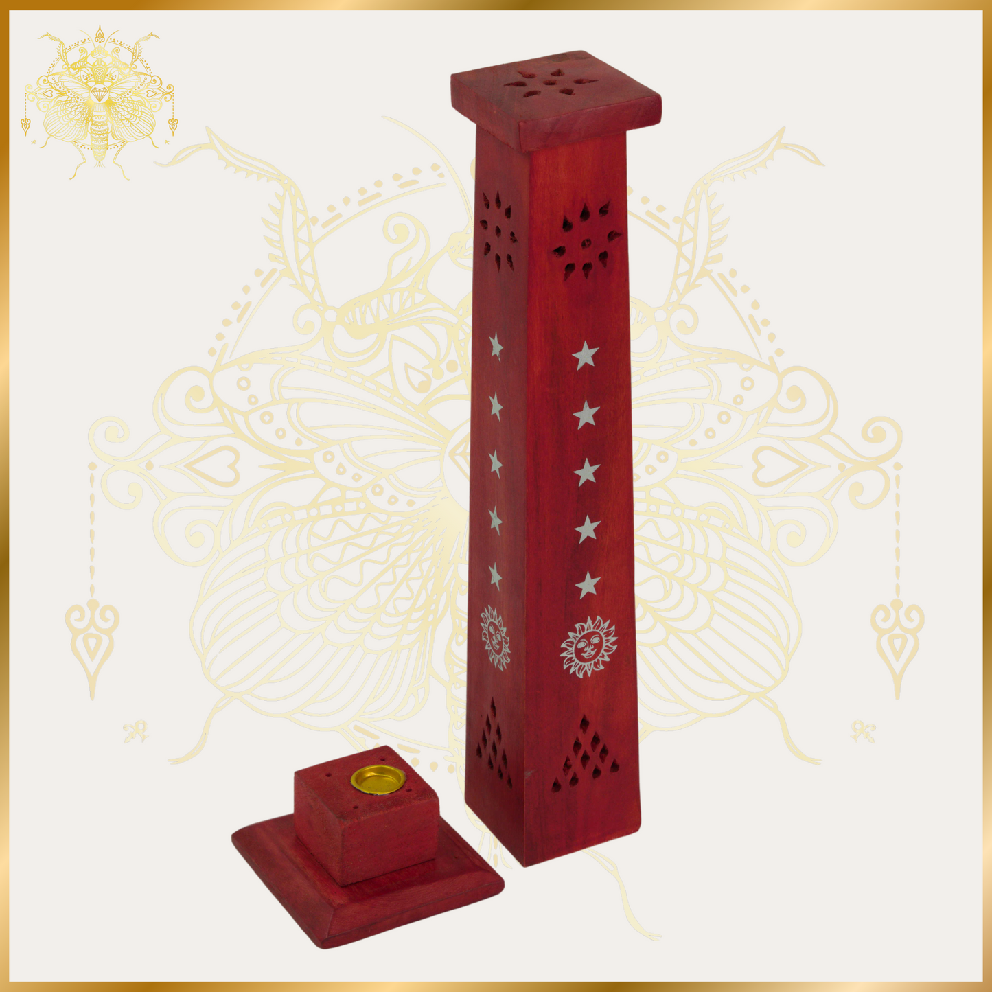 Red Wooden Ohm Tower Incense Burner